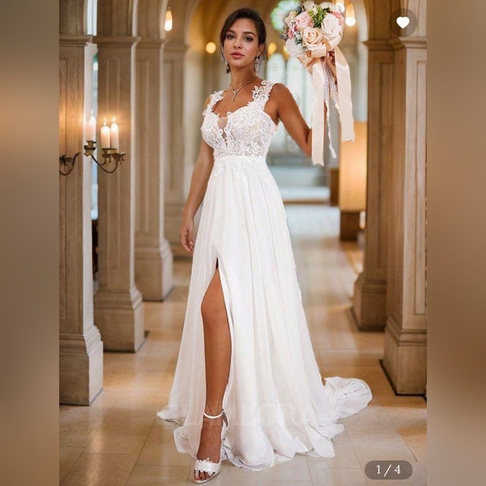 A-line Straps Sleeveless Sweep Train Subtle Chiffon Wedding Dresses